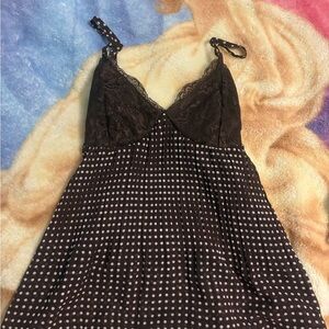 Brown Polka Dot Lace Trim Chemise